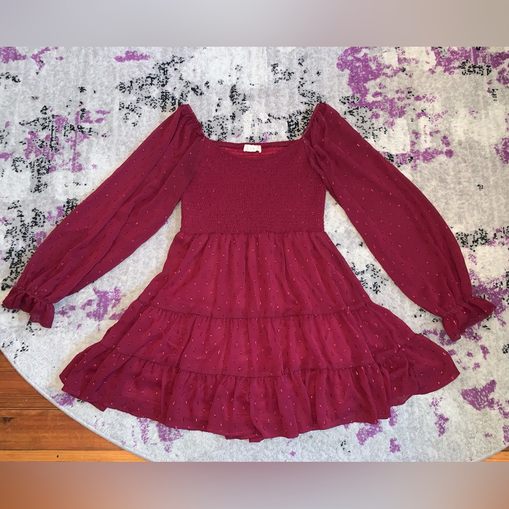 Altar'd State babydoll dress with shimmer detail throughout!